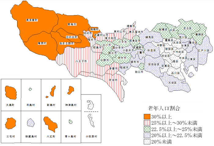区市町村別人口総数における老年人口割合の画像