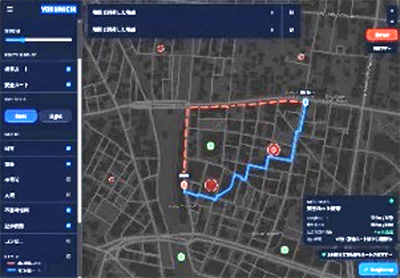 夜間光データや犯罪情報を統合し、夜間でも安全な通行ルートを提案するサービスの画像
