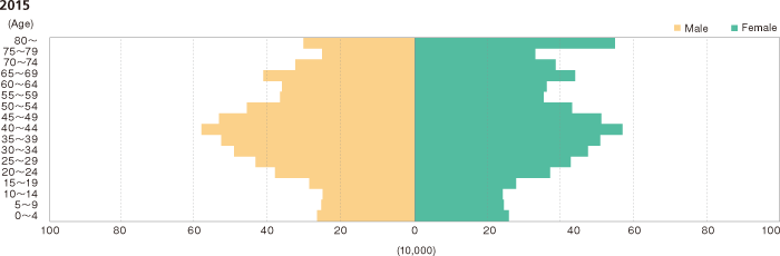 Change in Population Age Structure by Gender for Tokyo (2015)