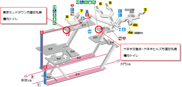 六本木駅構内の実施場所の案内図